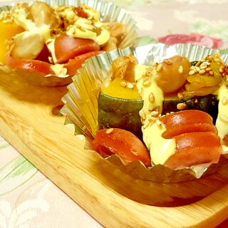 ❤南瓜とウィンナーと大豆水煮のにんにくマヨ焼き❤